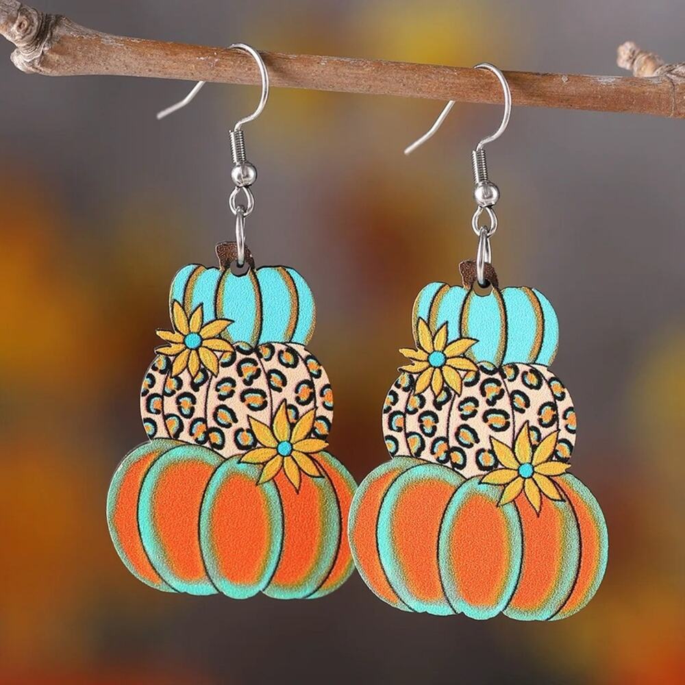 #13 Cute Pair of Colorful Stacked Pumpkin Fall Earrings